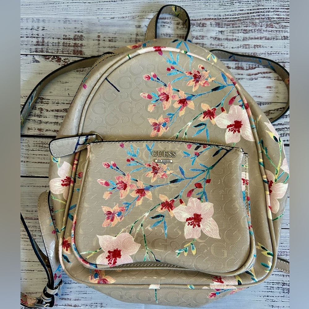 GUESS‎  Floral Neutral Tan Multi Mini Backpack/Shoulder Bag